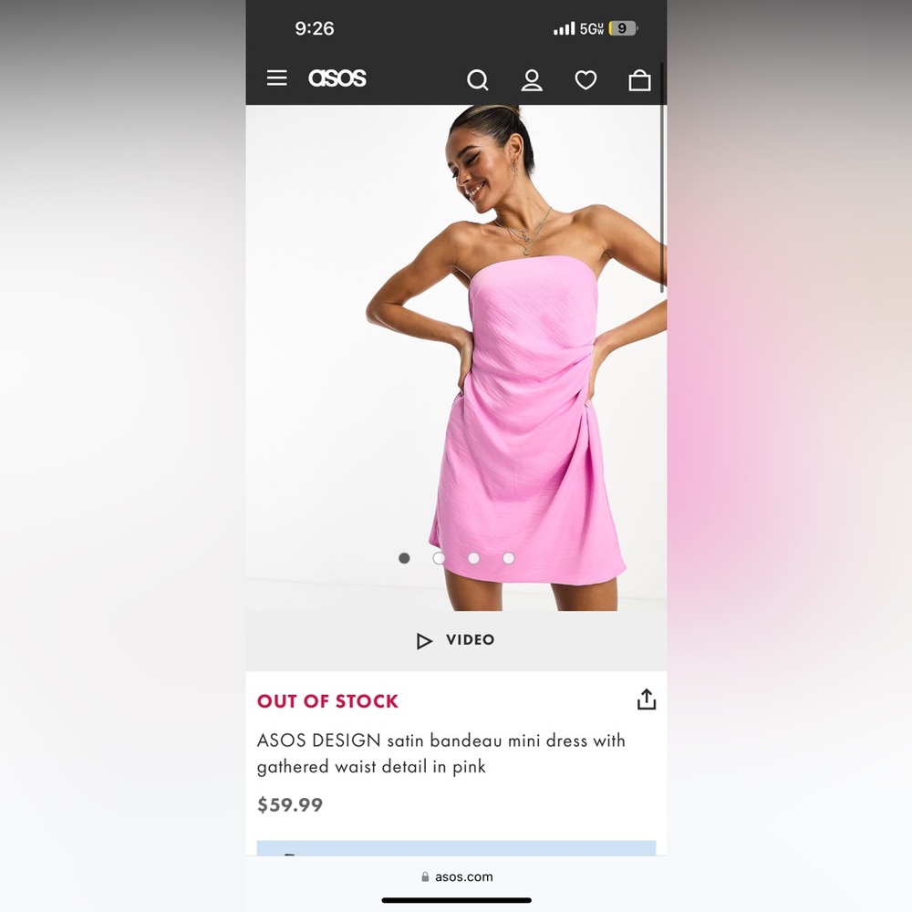 ASOS Silk Bandeau Strapless Mini Dress